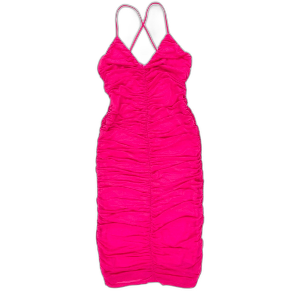 FINDERS KEEPERS Ruched Bodycon Midi Dress Hot Pink Messy Girl Indie Sleaze Y2k